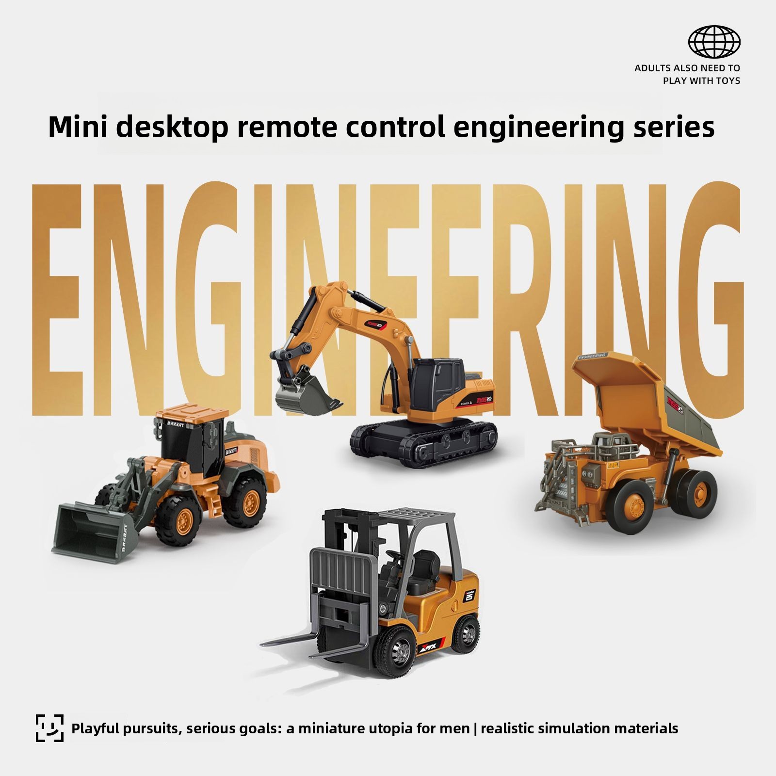 Heavy Equipment Excavator - Set Mobil Rekayasa RC Logam 1:64,