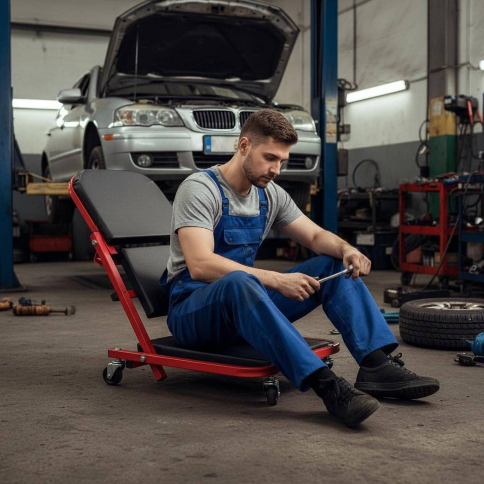 Kursi Bengkel Lipat 2-in-1, Ku - Heavy Equipment Mechanic ulasan dan harga